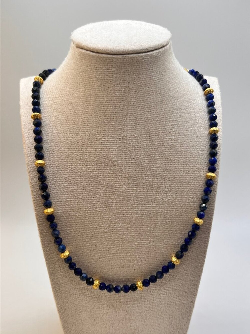 Handmade Lapis Lazuli Beaded Necklace 18k Gold Plated Accents New
